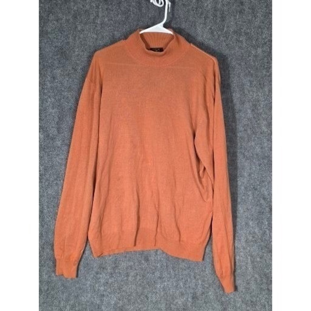 Mens Large Sweater Mock Neck‎ 100 Silk Orange Knit Pullover Top Jos A Bank